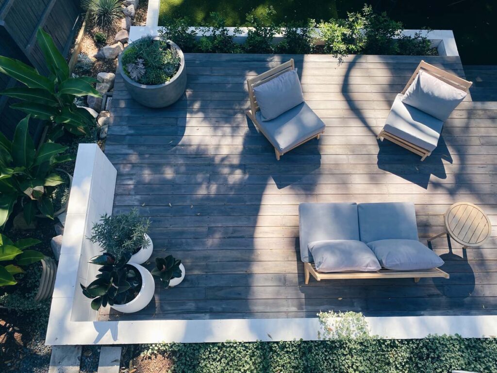 Backyard patio with furniture